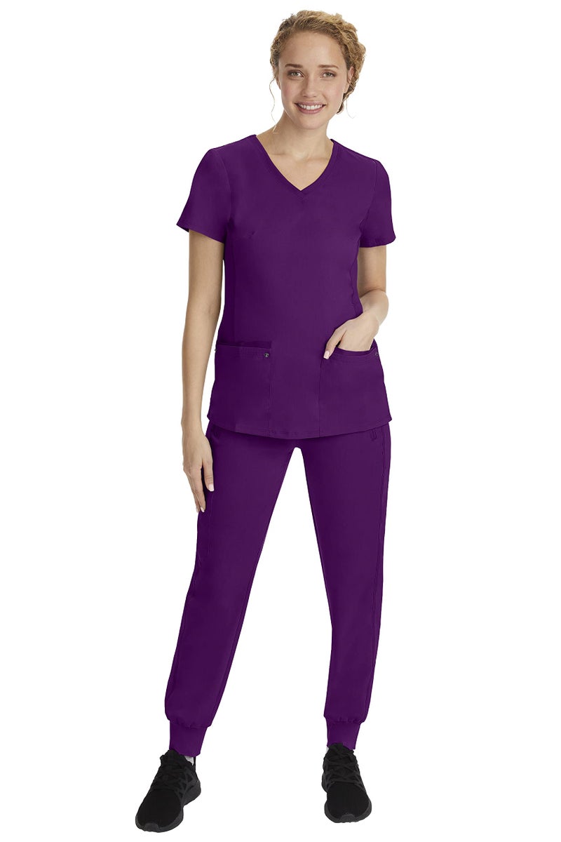 Healing Hands Women's Scrub Top V-Neck with 2 Pockets, 2-Way Stretch, and Yoga Knit Side Panels for Slim Fit - 2245, L, Eggplant - Image 3